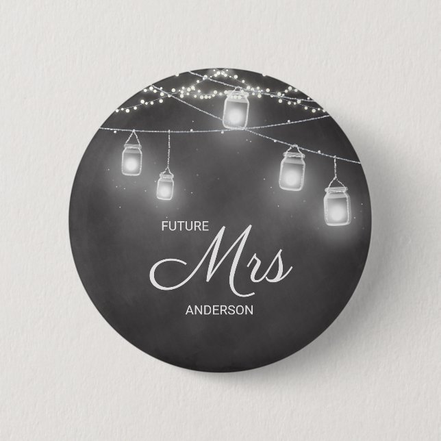 Badge Rond 5 Cm Future Mme Mariage Demoiselle Blanc Noir  (Devant)
