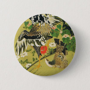 Badge Rond 5 Cm Fuyo Soukeizu Peinture d'Ito Jakuchu