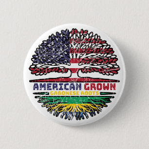 Badge Rond 5 Cm Gabon Gabonais Américain USA Arbre Drapeau