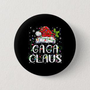 Badge Rond 5 Cm Gaga Claus Noël Santa Chapeau Matching Famille Xma