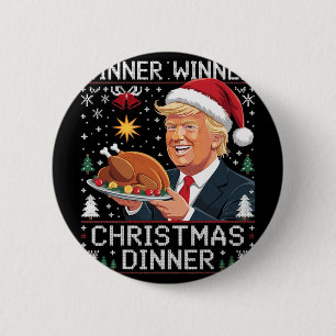 Badge Rond 5 Cm Gagnant Gagnant Dîner de Noël Santa Trump Pull Ugl