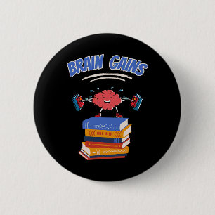 Badge Rond 5 Cm Gains Du Cerveau Lecture Livre De L'Enseignant Lov