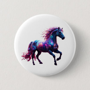Badge Rond 5 Cm Galaxy Neon Horse Art - Imaginaire spatial dynamiq