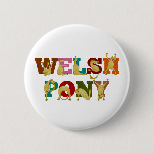 Badge Rond 5 Cm Gallois Pony avec un texte coloré