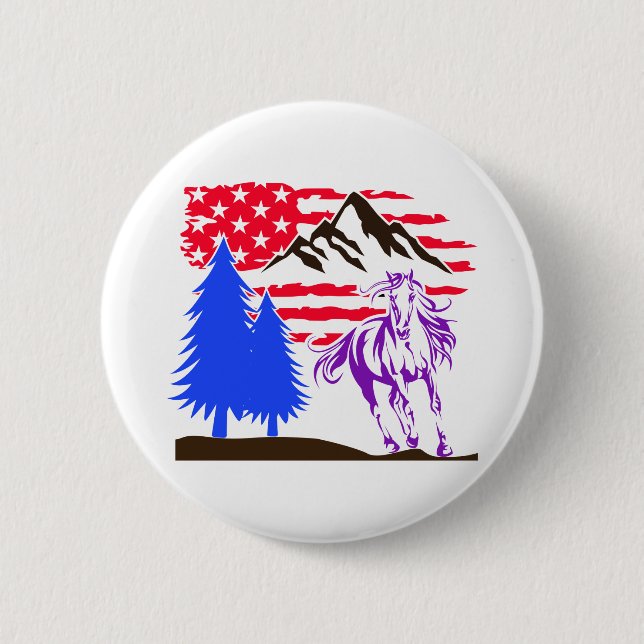 Badge Rond 5 Cm Galloping Wild Mountain Horse (Devant)