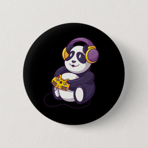 Badge Rond 5 Cm Gamer Panda Jouer aux jeux vidéo