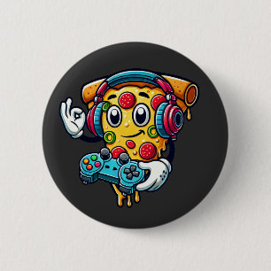 Badge Rond 5 Cm Gamer Pizza Vidéo Jeu Bouton Alimentation