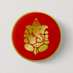Badge Rond 5 Cm Ganesha d'or