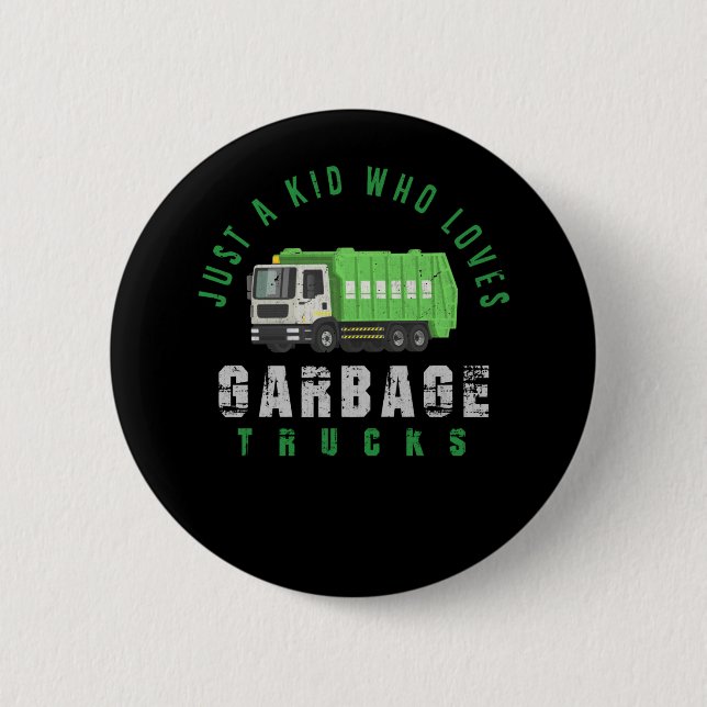 Badge Rond 5 Cm Garbage Truck Enfants Garçons Recyclage Camion (Devant)