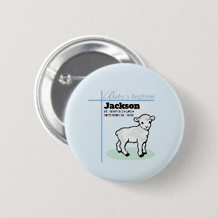 Badge Rond 5 Cm Garçon agneau bleu de baptême, personnalisable