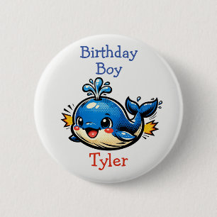 Badge Rond 5 Cm Garçon d'anniversaire personnalisé Pop Art Baleine