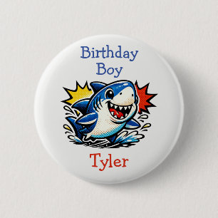 Badge Rond 5 Cm Garçon d'anniversaire personnalisé Pop Art Requin
