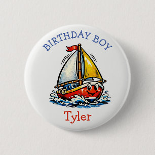 Badge Rond 5 Cm Garçon d'anniversaire personnalisé Pop Art Voilier