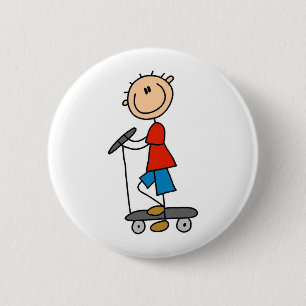 Badge Rond 5 Cm Garçon de bâton sur le scooter