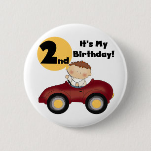 Badge Rond 5 Cm Garçon en voiture rouge 2e Anniversaire Tshirts et