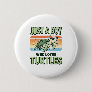 Badge Rond 5 Cm Garçon qui aime les tortues Design de gravure vint