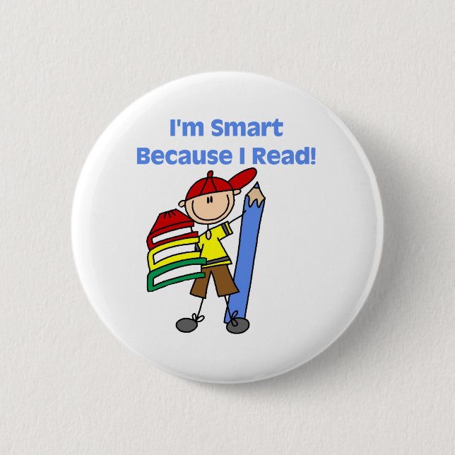 Badge Rond 5 Cm Garçon Smart puisque j'ai lu (Devant)