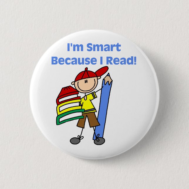 Badge Rond 5 Cm Garçon Smart puisque j'ai lu (Devant)