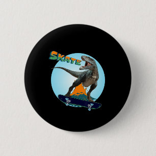 Badge Rond 5 Cm Garçons cools planche à roulettes T Rex dinosaure 