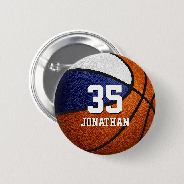 Badge Rond 5 Cm garçons filles bleu blanc basketball équipe couleu (Devant & derrière)