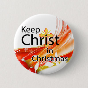 Badge Rond 5 Cm Gardez le Christ à Noël, Swirl