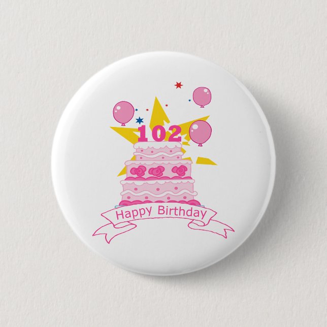 Badge Rond 5 Cm Gâteau d'anniversaire de 102 ans (Devant)