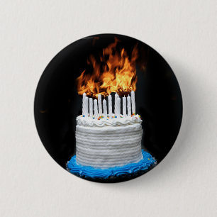 Badge Rond 5 Cm Gâteau d'anniversaire flamboyant