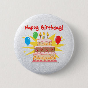 Badge Rond 5 Cm gâteau d'anniversaire heureux avec trois bougies