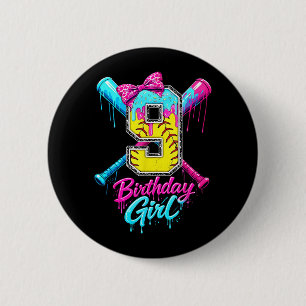 Badge Rond 5 Cm Gâteau de 9 ans pour fille au softball avec crème