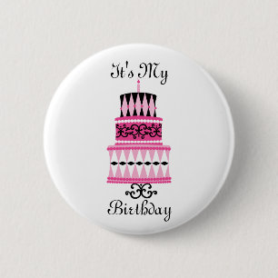 Badge Rond 5 Cm Gâteau rose et noir de partie