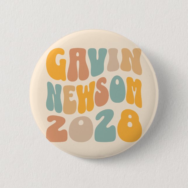 Badge Rond 5 Cm Gavin Newsom 2028 Pour Président Wavy Text (Devant)