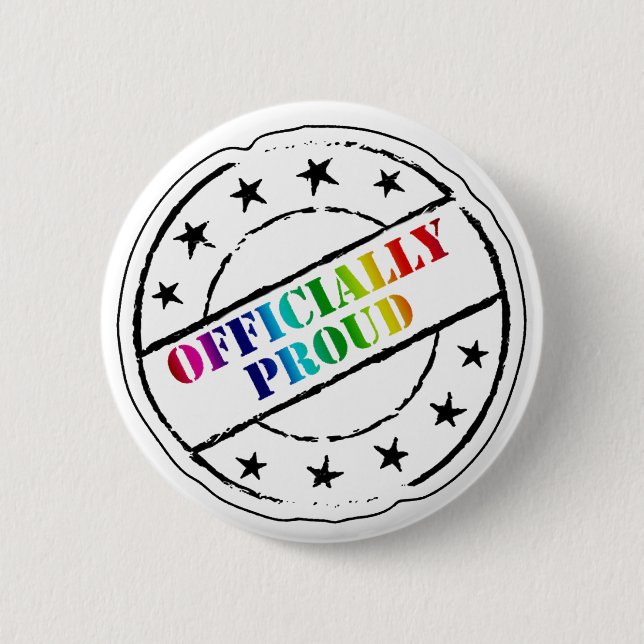 Badge Rond 5 Cm gay pride "officiellement fier" (Devant)