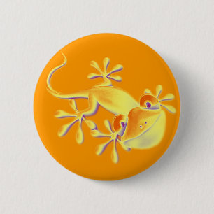 Badge Rond 5 Cm Gecko souriant - orange
