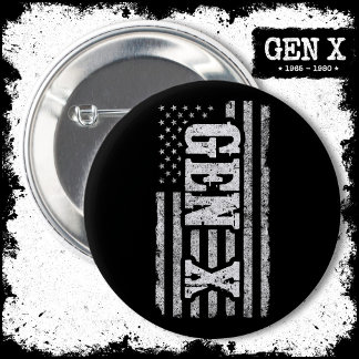 Badge Rond 5 Cm Gen X Gen Xer Génération X American Flag Gen X