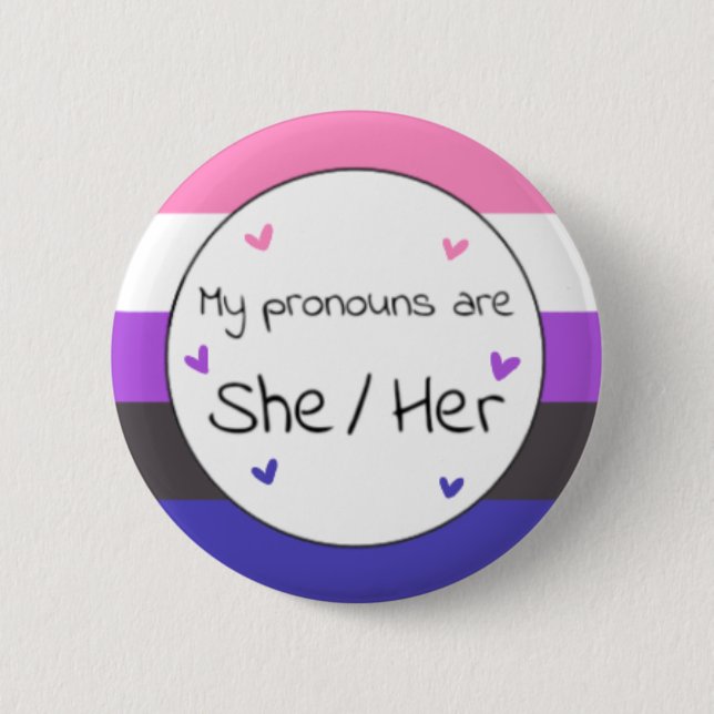 Badge Rond 5 Cm Genderfluide Elle/Son Pronoun Pin (Devant)