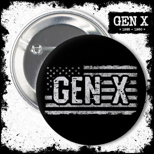 Badge Rond 5 Cm Génération X Gen Xer Drapeau Américain Fier Gen X