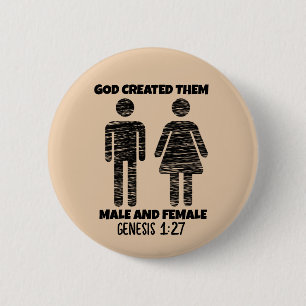 BADGE ROND 5 CM GENÈSE HOMME ET FEMME BOUTONS CHRÉTIENS