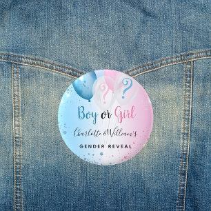 Badge Rond 5 Cm Genre révéler fête rose bleu garçon fille ballons