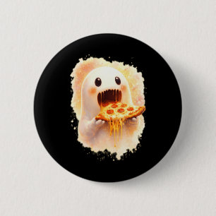 Badge Rond 5 Cm Gentil Fantôme de Pizza Mangeant de la Pizza Drôle
