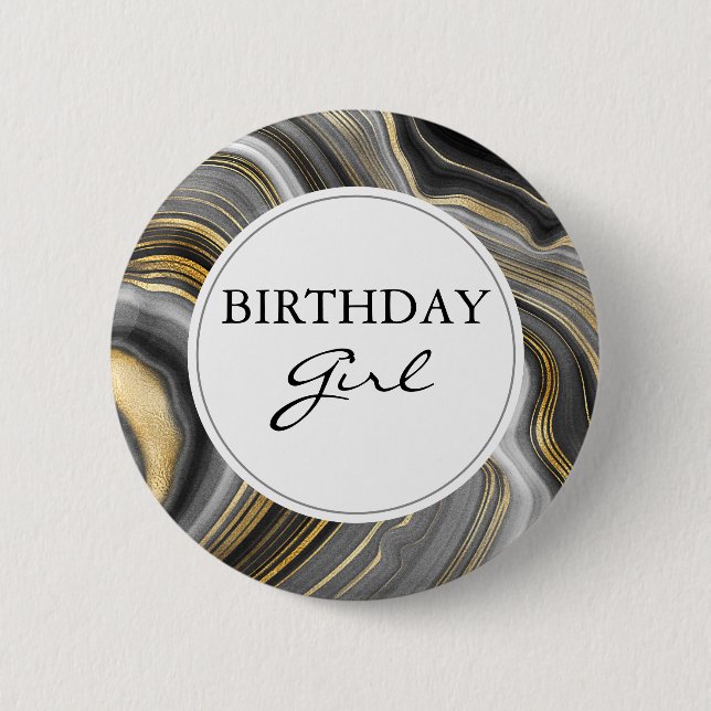 Badge Rond 5 Cm Géode moderne Gold & Grey Agate Géode Anniversaire (Devant)