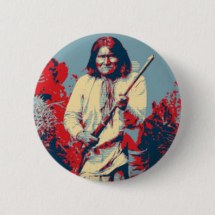 Badge Rond 5 Cm Geronimo Pop Art - Apache Indian Warrior Chief