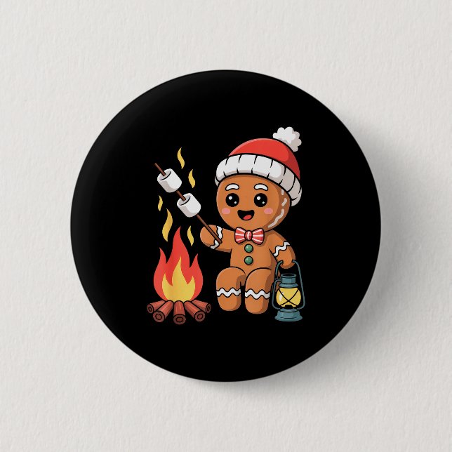 Badge Rond 5 Cm Gingerbread Marshmallow Roaster Camng Christmas  (Devant)
