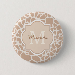 Badge Rond 5 Cm Girafe Brown classique Imprimer Monogramme et nom