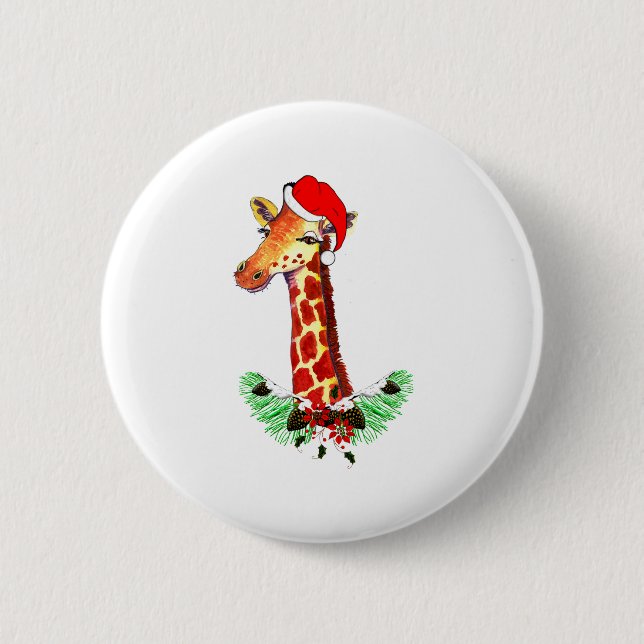 Badge Rond 5 Cm Girafe de Noël (Devant)