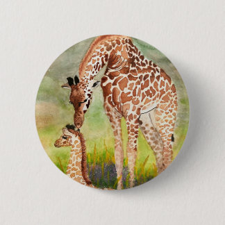 Badge Rond 5 Cm Girafes de mère et de bébé