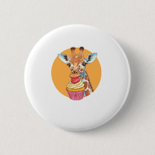 Badge Rond 5 Cm Giraffe Avec Cupcake