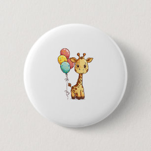 Badge Rond 5 Cm Giraffe Cute Avec Ballons