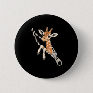 Badge Rond 5 Cm Giraffe Émergente D'Un Zipper