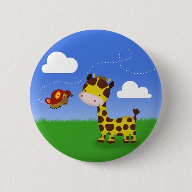 Badge Rond 5 Cm Giraffe et papillon (Devant)