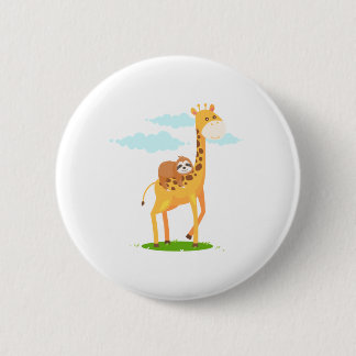 Badge Rond 5 Cm Giraffe Sloth Drôle Cadeau Pour Enfants
